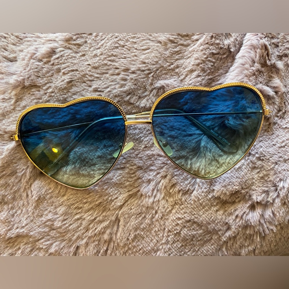 Claire's Gold Frame Heart Sunglasses with Blue Lenses